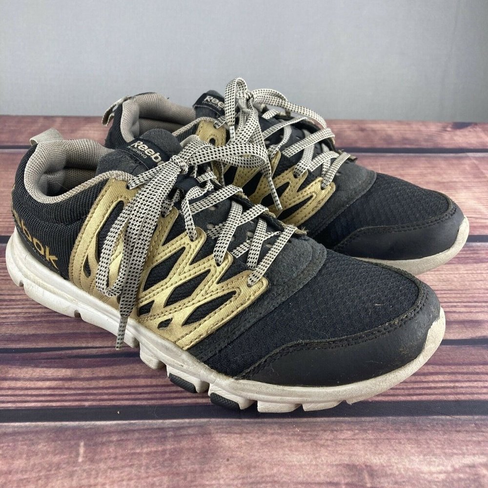 Reebok Yourflex Womens Size 6.5 Running Shoes Black And Gold
